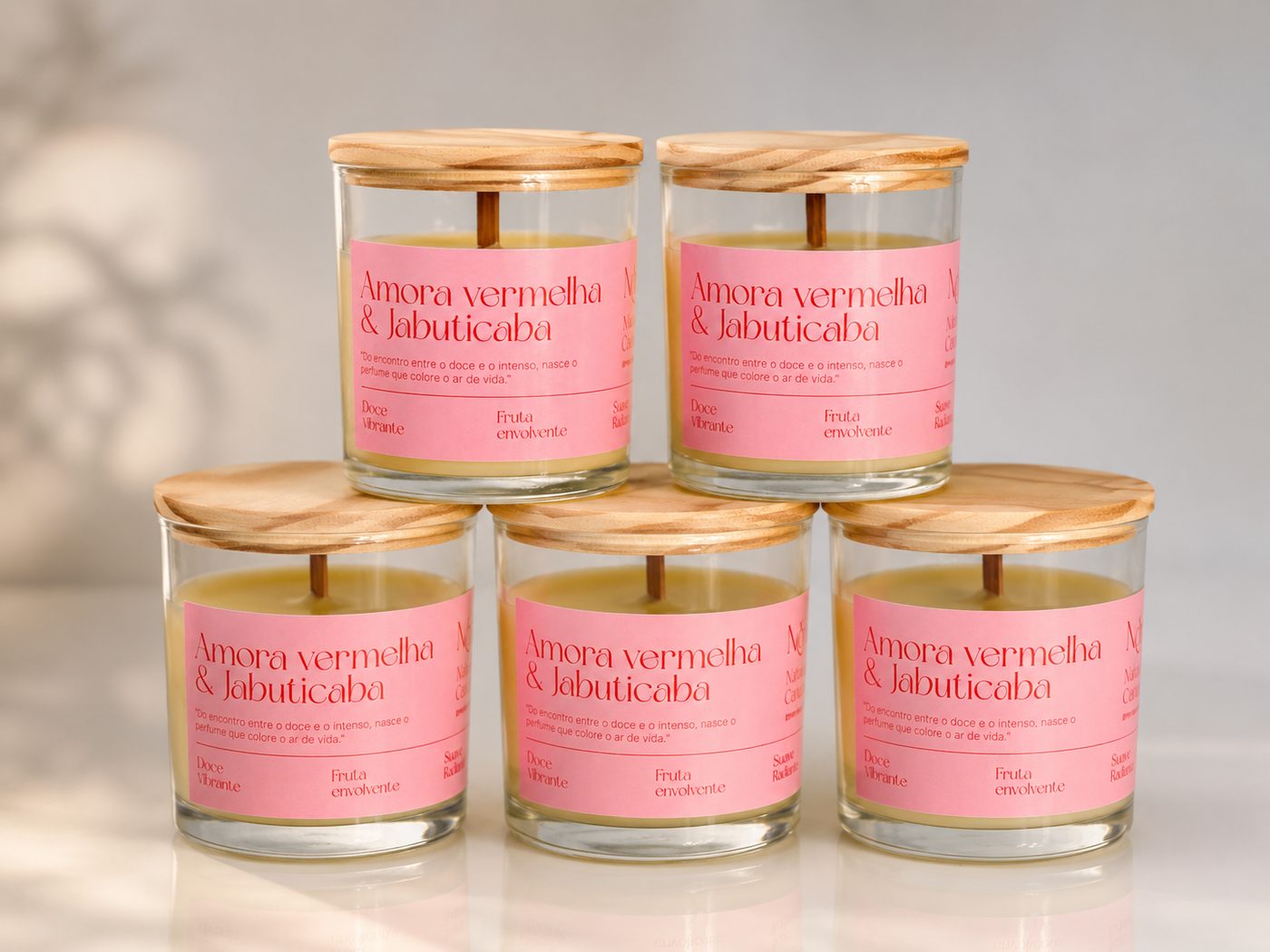 Kit com 5 velas Amora Vermelha e Jabuticaba